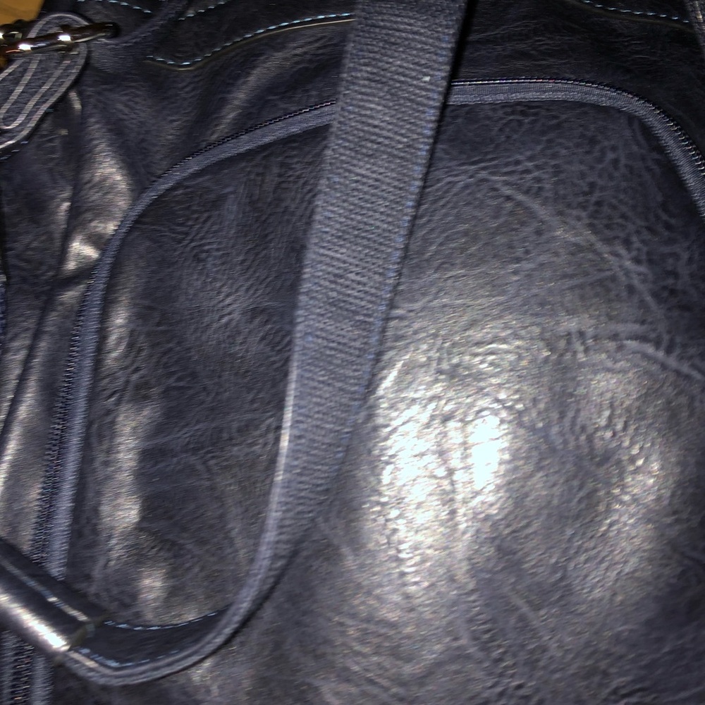 Stylish Navy Blue Leather Backpack - Picture 2 of 5